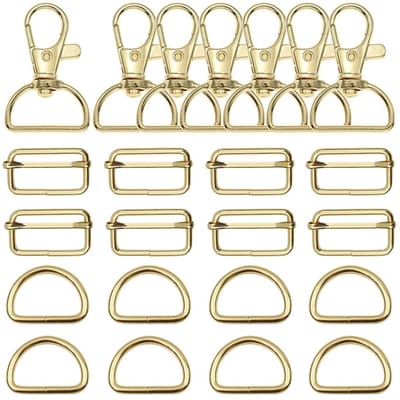 Dailygoods- Karabijnhaken 36 Stuks - D-Ringen/Schuifgespen - Draaibaar - 32 mm Binnenbreedte - Legering - Goudkleurig - Tasaccessoires