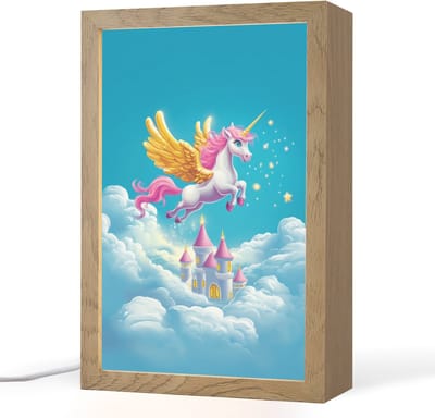 Nachtlampje 20x30 cm - Kinder lampje - Eenhoorn - Fantasie - Kasteel - Tafellamp kinderkamer - Slaapkamer lamp - Bedlamp kinderen - Kinderlampje stopcontact - Wandlamp babykamer - Nachtlampjes
