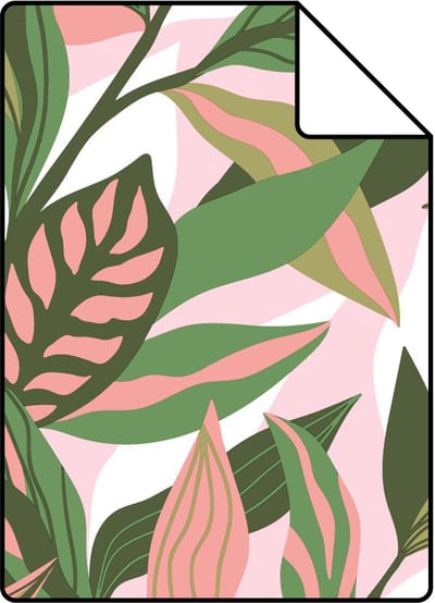 Proefstaal ESTAhome behang tropische bladeren groen en roze - 50 x 900 cm - 131041-S