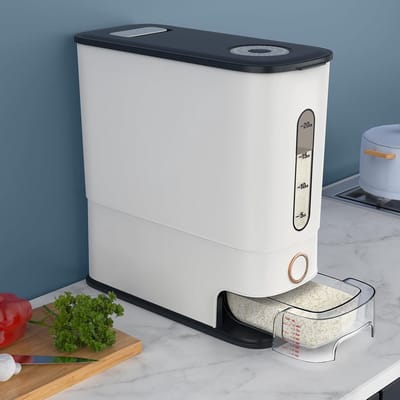 Rijstdispenser 12kg met Doseerbeker en Tijd Weegschaal - BPA-vrij Opslagvat