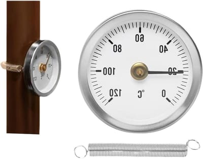 Buis Thermometer - Pijp Temperatuurmeter - Leidingen Meten - Bimetaal Mechanisme - 63mm Diameter - Zilverkleurig