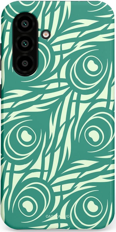Casetastic hoesje geschikt voor Samsung Galaxy A36 / Samsung Galaxy A56 - Dubbellaagse bescherming - Troste Turquoise Pauw Veren - Fashion Case - Turquoise Mintgroen Crème