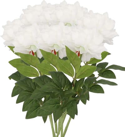 DK Design Kunstbloemen boeket pioenroos - 8x - wit - zijde - 71 cm - kunststof steel - decoratie