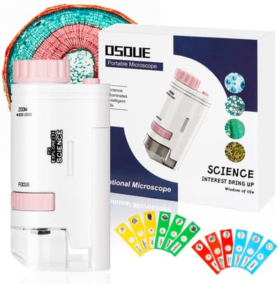 Allecto - Pocket Mini Microscoop - 80X-200X vergroting - Draagbaar en LED verlicht - Roze - Microscoop voor kinderen - Educatief en leerzaam