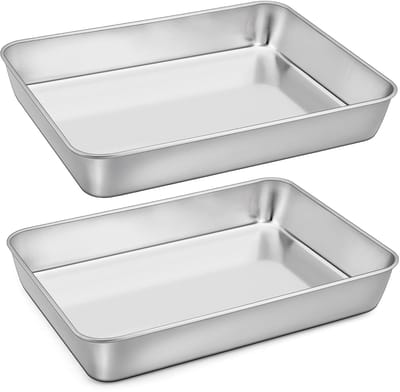 Dailygoods - Homikit Bakplaat, roestvrij staal, grote ovenschaal ovenplaat, set van 2, rechthoekige bakvorm, taartplaat met 5 cm diep, voor bakken, braden, serveren, hoogglans gepolijst en vaatwasmachinebestendig