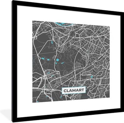 Fotolijst incl. Poster - Clamart - Frankrijk - Plattegrond - Kaart - Stadskaart - 40x40 cm - Posterlijst