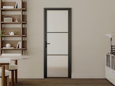 Vente-unique Omkeerbare deur in aluminium en mat glas - H204 x B73 cm - Zwart - MASERU