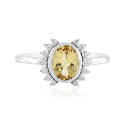 Cavill - Elegante Zilveren Ring - 0 93 ct Gele Beryl Ovaal - 925 Sterling Zilver Geplatineerd - Braziliaanse Edelsteen met Zirkon