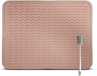 Droogmat van Siliconen 40 x 30 cm, BPA-vrij, Hittebestendig, Antislip, Inclusief Borstel voor Keuken en Afwas