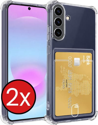 Hoesje - 2 Stuks - Geschikt voor Samsung Galaxy A37 - Met Pashouder en Kaarthouder - Telefoon Hoes Shockproof - Back Cover - Siliconen Case - Shock Proof - Pasjes Houder - Telefoonhoes - Transparant