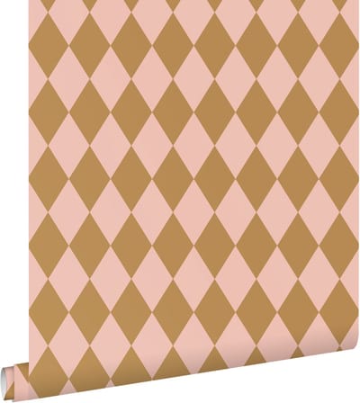 ESTAhome behang ruiten bruin en roze - 50 x 900 cm - 131600