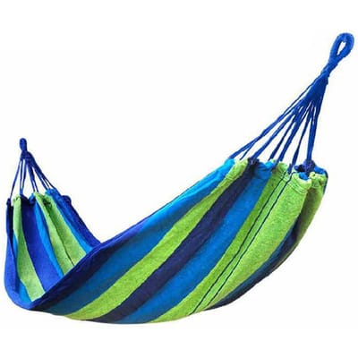 Balançoire de hamac de Camping rayée portative avec sac de rangement pour arbre intérieur extérieur capacité de 330lb bleu