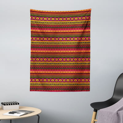 ABAKUHAUS Azteeks wandtapijt, vintage Peruaanse motieven op zachte microvezelstof, 110 x 150 cm, fuchsia rood