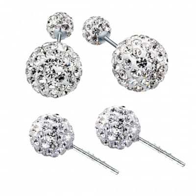2 paar Shamballa - zilverkleur - oorbellen strass- 1 cm - Charme Bijoux