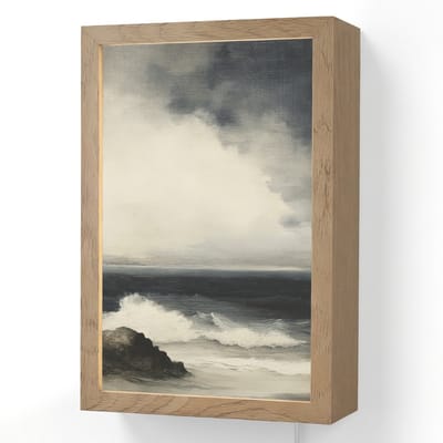 Wandlamp 20x30 cm - Oplaadbaar - Zee - Rotsen - Storm - Wandlampen binnen woonkamer - Slaapkamer lamp met kabel - Decoratieve nachtlamp - Vloerlamp snoer