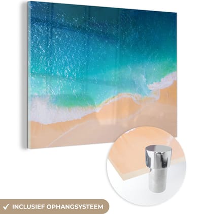 MuchoWow® Glasschilderij 160x120 cm - Schilderij acrylglas - Strand - Water - Bali - Foto op glas - Muurdecoratie woonkamer - Wanddecoratie slaapkamer - Schilderijen