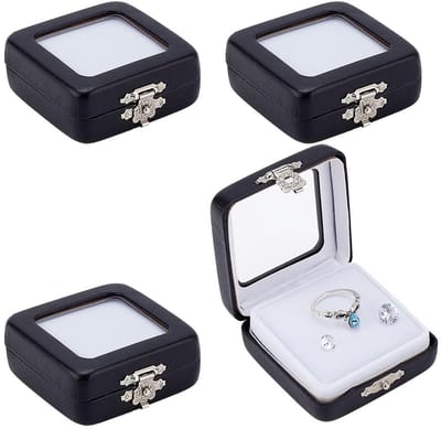Dailygoody - Precious Stone Display Box - Sieraden opbergen - Luxe PU leer - Zwart - Edelstenen opbergen - Geschikt voor mannen en vrouwen - 4 stuks