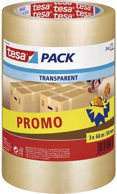 Verpakkingstape tesapack® 66mx50mm transparant promopack 3 rollen | 12 stuks