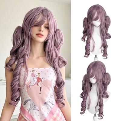 Romeinse stijl dubbele paardenstaart pruik, cosplay anime pruik One size fits all adults paars