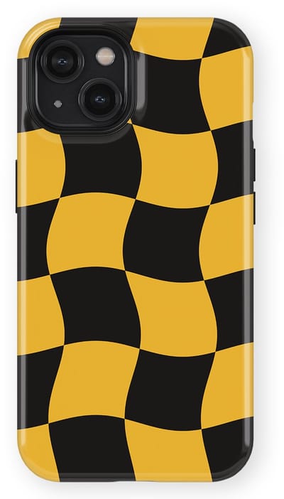Checkered Warp Hoesje geschikt voor iPhone 14 | Geschikt Voor Mag | Uniek Design Hoesje | Beschermhoes geschikt voor iPhone 14 Yellow Rush