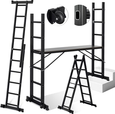 2x6 Multifunctionele Kamersteiger,Ladder,Werkhoogte 2.76 meter, zwart