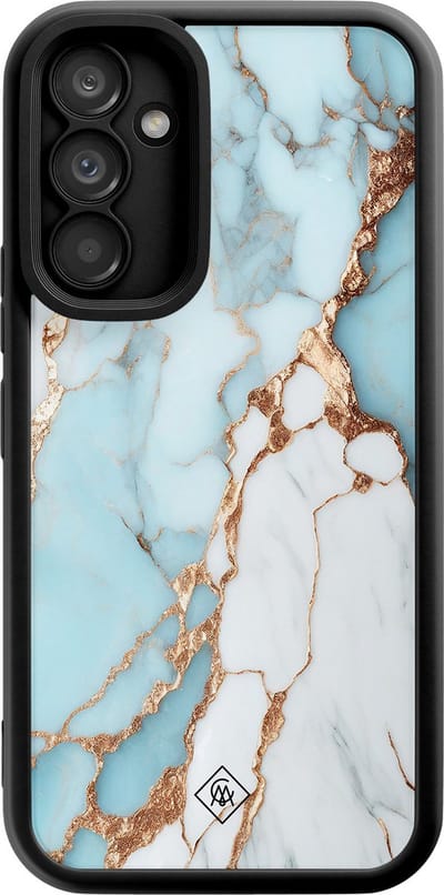 Casimoda® hoesje - Geschikt voor Samsung Galaxy A34 - Marmer Lichtblauw - Zwart TPU Backcover - Marmer - Blauw