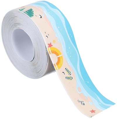 Zelfklevende afdichtingstape 5 m, 35 mm breed, ideaal voor badkamer en keuken, PVC plakband met strandpatroon, waterdicht en duurzaam