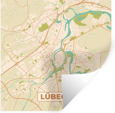 Muurstickers - Sticker Folie - Stadskaart - Kaart - Lübeck - Vintage - Plattegrond - 100x100 cm - Plakfolie - Muurstickers Kinderkamer - Zelfklevend Behang XXL - Zelfklevend behangpapier - Stickerfolie