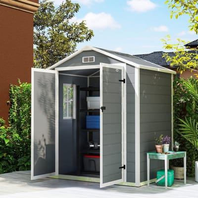 REDOM - Tuinhuis - Afsluitbaar Ventilatieraam - Puntdak - Voor Tuinopslag - Aluminium En Kunststof - Grijs - 183 X 134 X 210 Cm