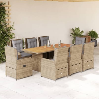 vidaXL - 9-delige - Tuinset - met - kussens - poly - rattan - beige