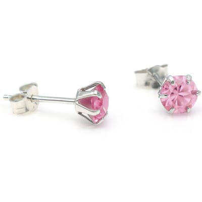 Zilveren dames oorknopjes roze - 5 mm - geboortesteen juni