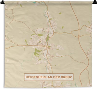 Wandkleed - Wanddoek - Vintage - Stadskaart - Heidenheim an der Brenz - Kaart - Plattegrond - 180x180 cm - Wandtapijt