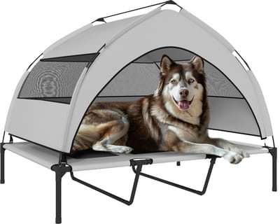 Pawhut Verhoogd Hondenbed-Polyester, Staal-122L x 92B x 94H cm-Lichtgrijs