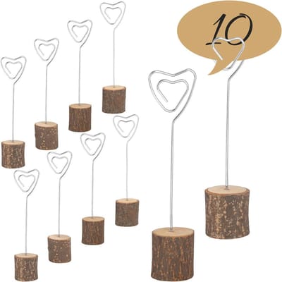 Houten Kaartstandaards - Hartvormige Fotohouder - Menukaarthouder voor Buffet & Tafeldecoratie - Eco-vriendelijke Bruiloft Decoratie - Natuurlijk Hout - 10 stuks