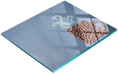 Stijlvol en duurzaam glazen bord met koffieboonprint en mok, 60x52 cm