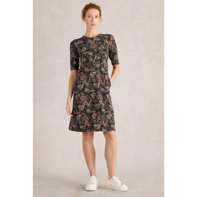 White Stuff Olivia Jersey Dress Black Print Maat: 10 REGULAR | Midi Jurken Outlet | Dames | Zwart