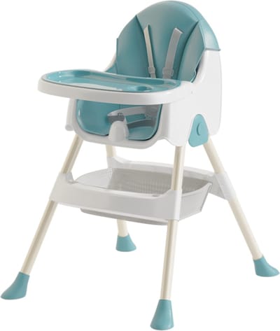 K IKIDO Kinderstoel 3 in 1 - Inklapbare Eetstoel met opbergmand - Afneembare plaat - Verstelbaar Baby Stoel -Baby Eetstoel - Uitneembaar lederen kussen - Stille antislip stoelpoten om de vloer te beschermen - 5-punts gordel - 40 kg dragen - KCY-003