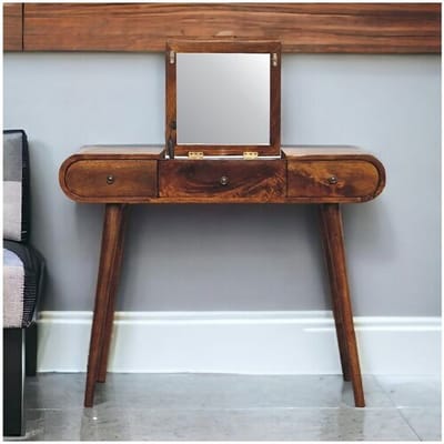 Kastanjehouten kaptafel met spiegel, Artisan Furniture, 3 lades, 1 spiegel, bruin