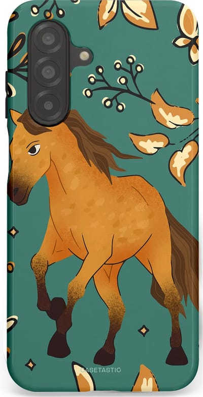 Casetastic Hoesje Geschikt voor Samsung A26 - Stijlvolle Beschermende Duo-layer Case - Groene bruine Paarden elegantie - Paris