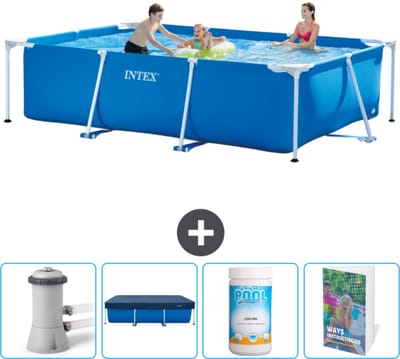 Intex Rechthoekig Frame Zwembad - 300 x 200 x 75 cm - Blauw - Inclusief Zwembadfilterpomp - Afdekzeil - Chloor - Zwembadgids