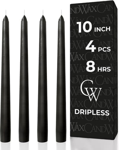 Set van 4 Zwarte Taper Kaarsen voor Halloween - Ongeparfumeerd en Lange Brandduur