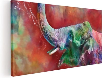 Artaza Canvas Schilderij Olifant - 40x20 cm - Klein - Wanddecoratie Abstract - Muurdecoratie Dieren - Schilderijen Op Canvas