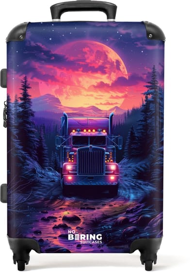 NoBoringSuitcases.com® - Kinderkoffer groot - Kindertrolley koffer - Truck - Nacht - Rolkoffer lichtgewicht - Reiskoffer met 4 wielen - Grote trolley XL - 20 kg bagage