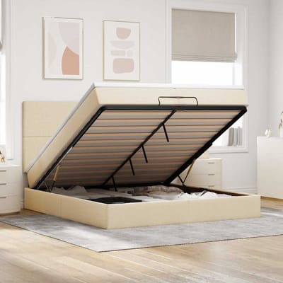 vidaXL - Ottoman - bed - met - matrassen - 200x200cm - stof - crèmekleurig