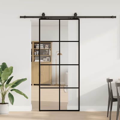 vidaXL - Schuifdeur - met - beslagset - 90x205 - cm - ESG - glas - zwart