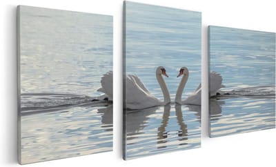 Artaza Canvas Schilderij Drieluik Zwanen Koppel op het Water - 120x60 - Foto Op Canvas - Canvas Print