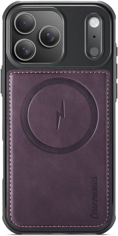 Casemania Hoesje Geschikt voor Apple iPhone 17 Pro - Dark Purple - Magnetische Telefoonhoesje Compatibel met MagSafe - Kunstleer Back Cover met Anti-Slip Grip Randen