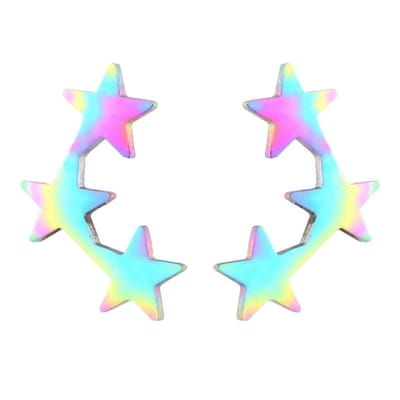 Aramat Jewels | Oorbellen | Stainless Steel Multicolor Sterren Oorbellen - Vrolijk & Uniek | | | |13mm | Staal | Kinderen, Volwassenen | Verkleurd niet