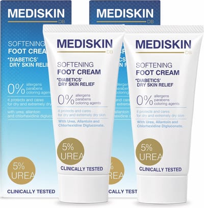 Mediskin Softening Foot Cream Voordeelverpakking – Voetencrème Zeer Droge Voeten – Voetcrème tegen Huidirritaties, Roodheid en Jeuk – Ureum Voetverzorging – 2 x 75ml