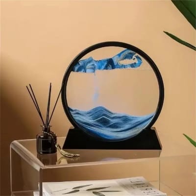 Zandloper - Zandkunst - Woondecoratie - 3D drijfzand - 10 cm - Blauw